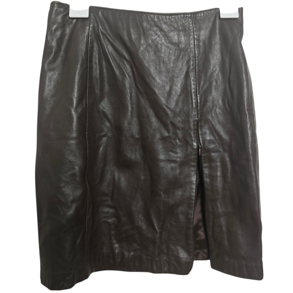Siena Studio Genuine Leather Pencil Skirt 4 Brown Y2K Rocker Biker Moto Chic